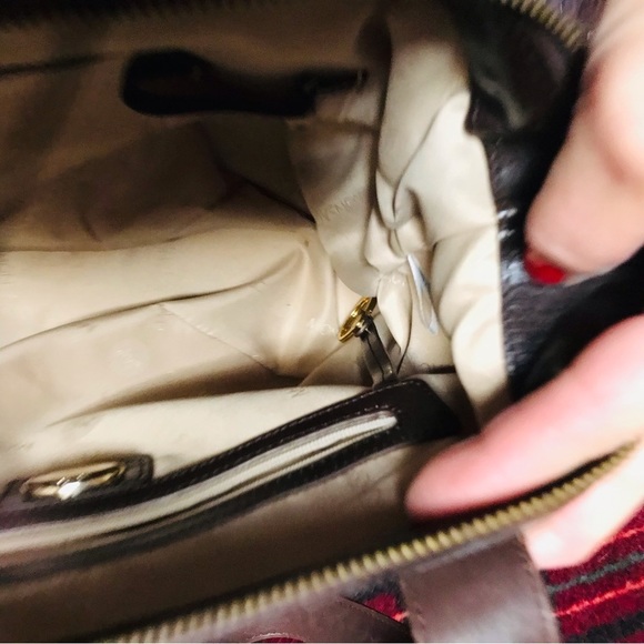 Monsac classic chocolate brown leather handbag zip top hinged frame - Picture 7 of 13